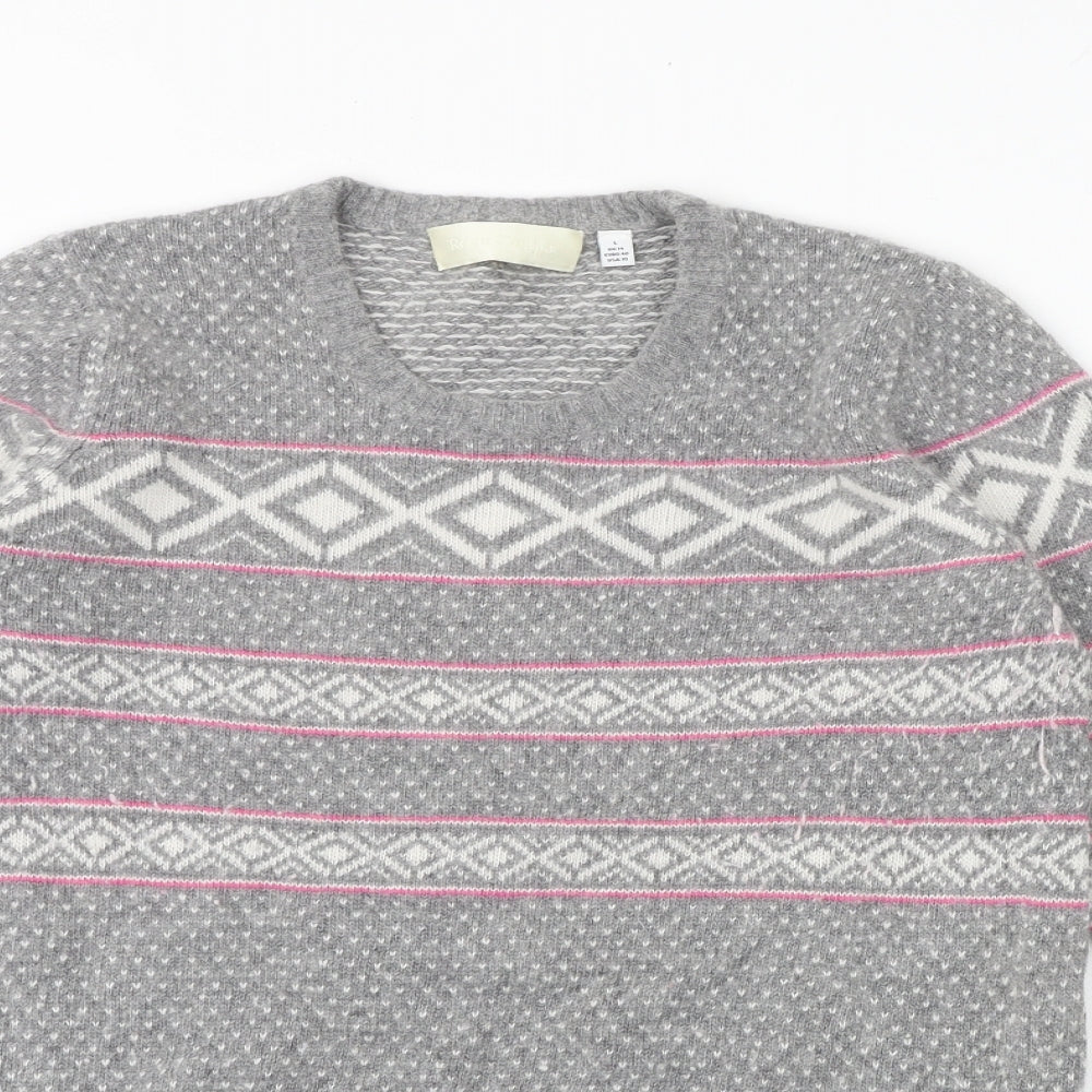 Ronit Zilkha Womens Grey Round Neck Geometric Nylon Pullover Jumper Size L