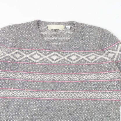 Ronit Zilkha Womens Grey Round Neck Geometric Nylon Pullover Jumper Size L
