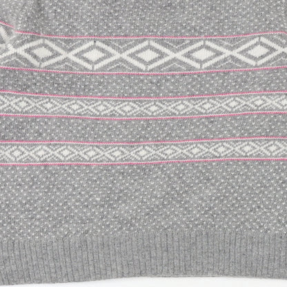 Ronit Zilkha Womens Grey Round Neck Geometric Nylon Pullover Jumper Size L