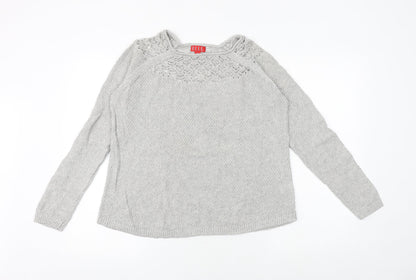 ELLE Womens Grey Round Neck Cotton Pullover Jumper Size M