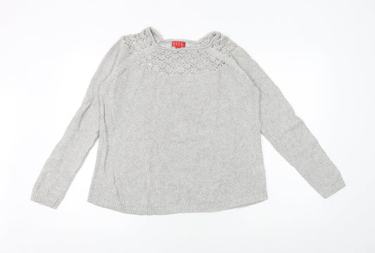ELLE Womens Grey Round Neck Cotton Pullover Jumper Size M