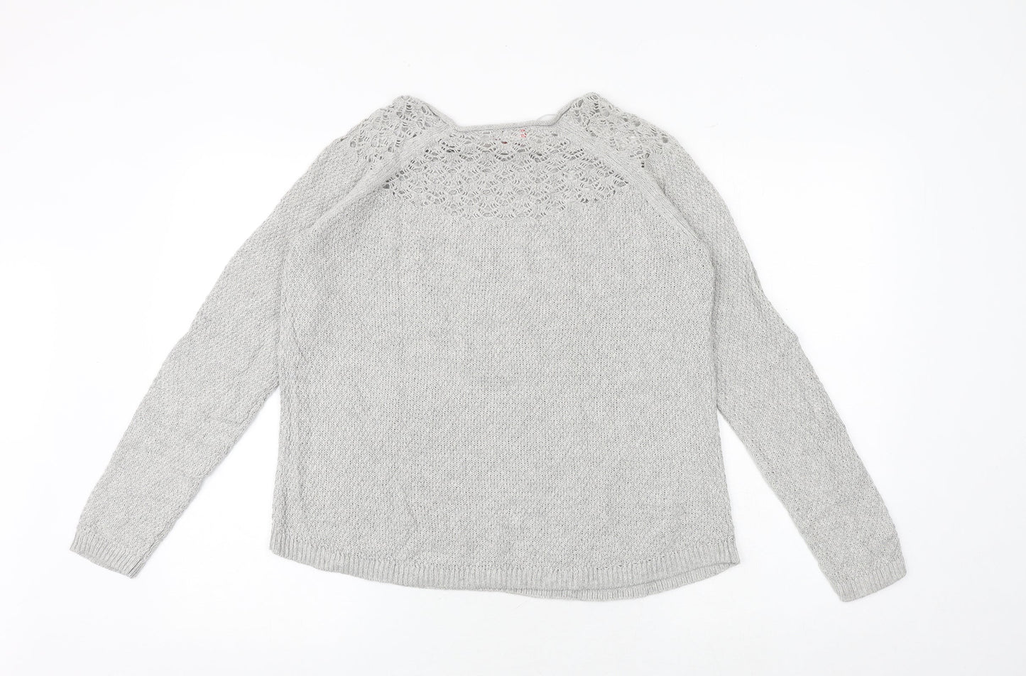 ELLE Womens Grey Round Neck Cotton Pullover Jumper Size M