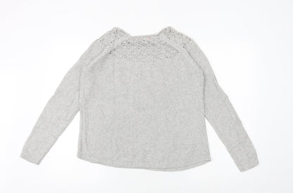 ELLE Womens Grey Round Neck Cotton Pullover Jumper Size M