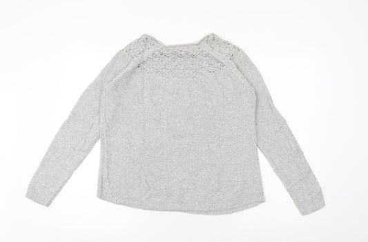 ELLE Womens Grey Round Neck Cotton Pullover Jumper Size M