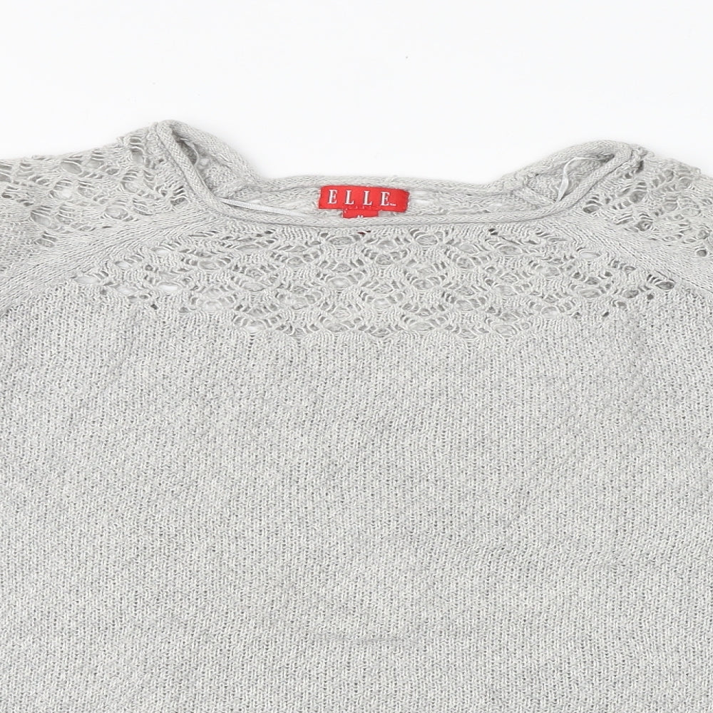 ELLE Womens Grey Round Neck Cotton Pullover Jumper Size M