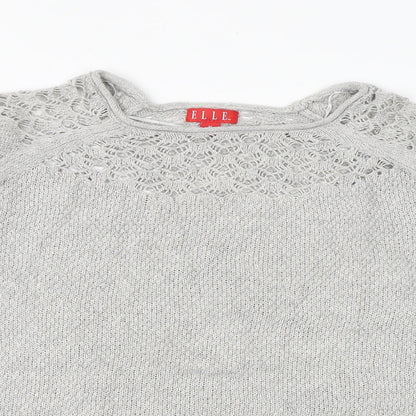 ELLE Womens Grey Round Neck Cotton Pullover Jumper Size M