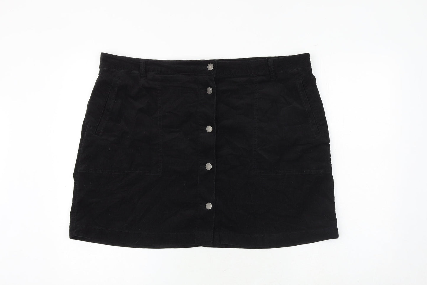 Marks and Spencer Womens Black Polyester A-Line Skirt Size 42 in Button