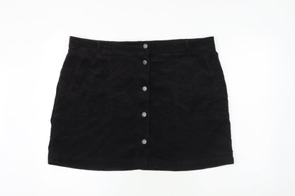 Marks and Spencer Womens Black Polyester A-Line Skirt Size 42 in Button