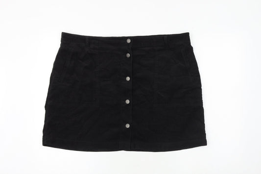 Marks and Spencer Womens Black Polyester A-Line Skirt Size 42 in Button