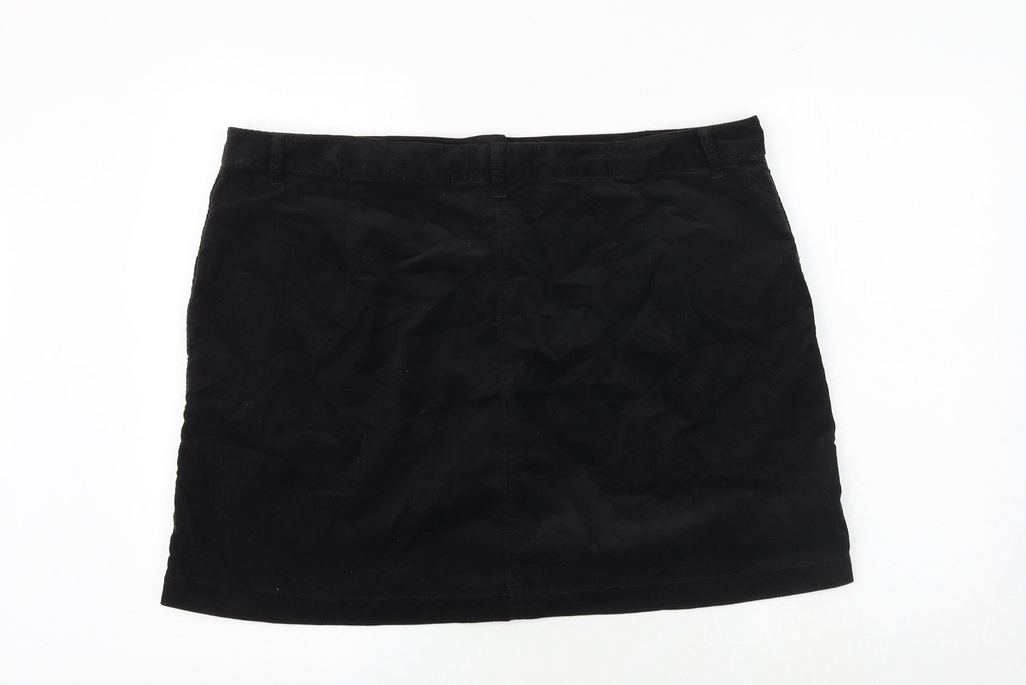 Marks and Spencer Womens Black Polyester A-Line Skirt Size 42 in Button