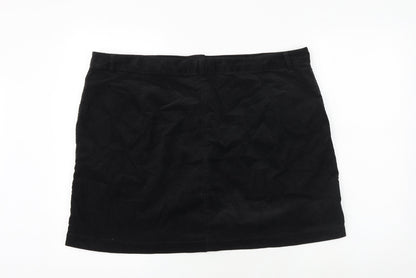 Marks and Spencer Womens Black Polyester A-Line Skirt Size 42 in Button