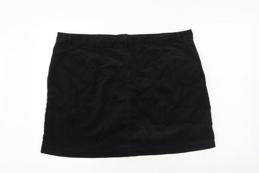 Marks and Spencer Womens Black Polyester A-Line Skirt Size 42 in Button
