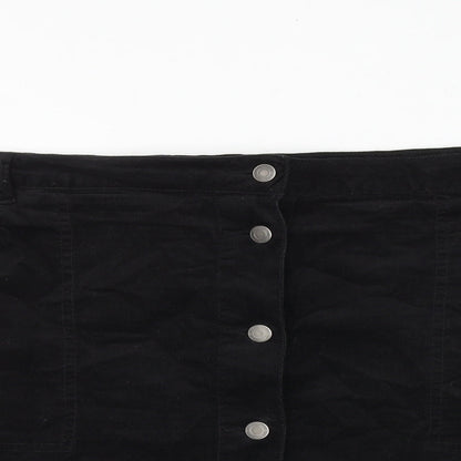 Marks and Spencer Womens Black Polyester A-Line Skirt Size 42 in Button
