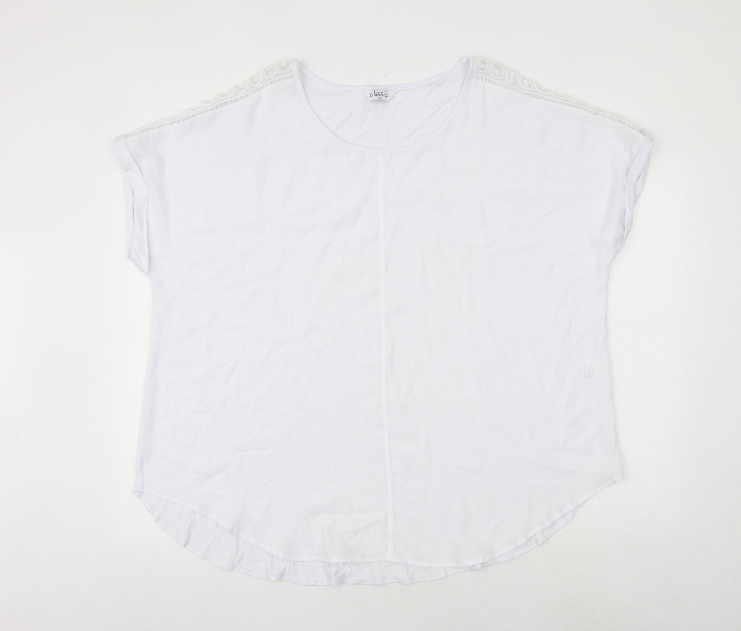 Classics Womens White Polyester Basic T-Shirt Size 16 Round Neck
