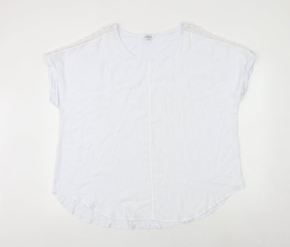 Classics Womens White Polyester Basic T-Shirt Size 16 Round Neck