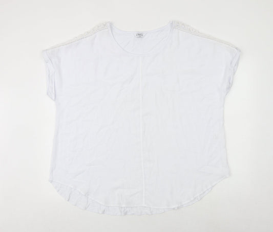 Classics Womens White Polyester Basic T-Shirt Size 16 Round Neck