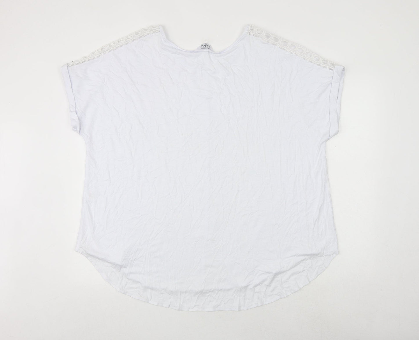 Classics Womens White Polyester Basic T-Shirt Size 16 Round Neck