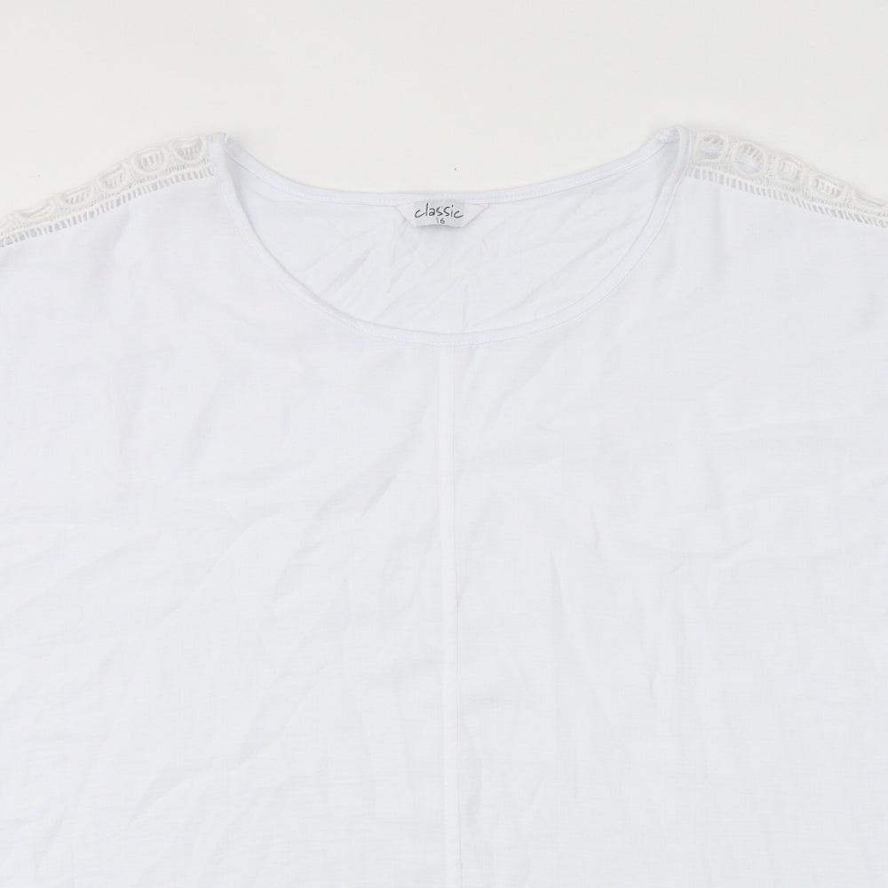 Classics Womens White Polyester Basic T-Shirt Size 16 Round Neck