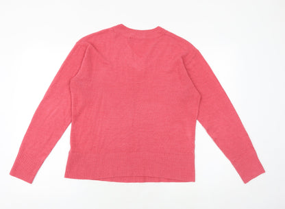 Marks and Spencer Womens Pink V-Neck Acrylic Pullover Jumper Size 12