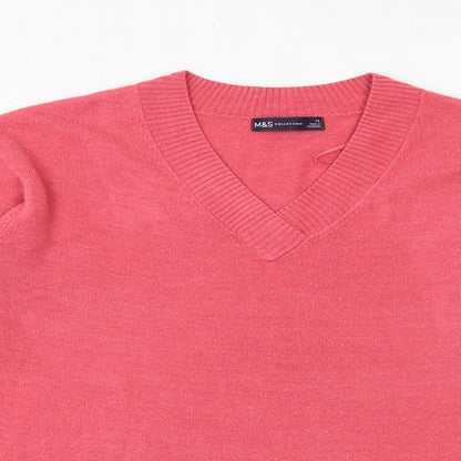 Marks and Spencer Womens Pink V-Neck Acrylic Pullover Jumper Size 12