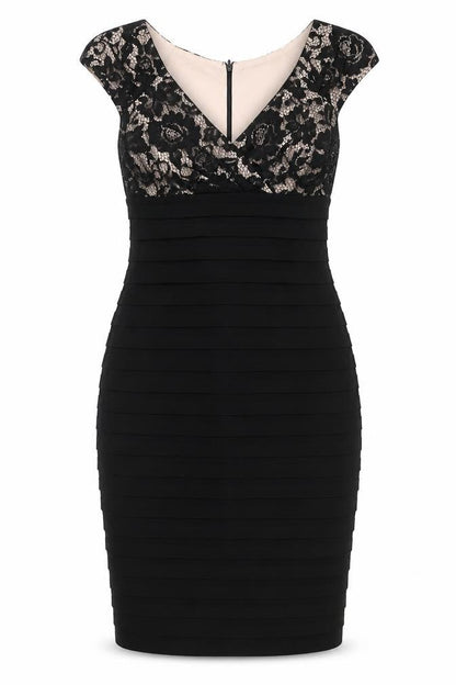 Linea Womens Black Floral Polyester Bodycon Size 8 V-Neck Zip