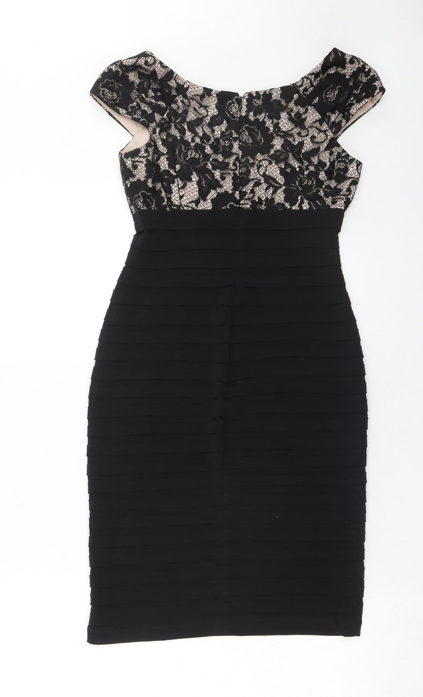 Linea Womens Black Floral Polyester Bodycon Size 8 V-Neck Zip