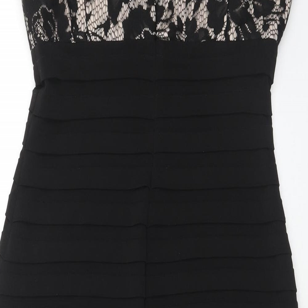 Linea Womens Black Floral Polyester Bodycon Size 8 V-Neck Zip