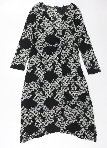 FLOWER Womens Black Geometric Polyester Trapeze & Swing Size 12 V-Neck Pullover