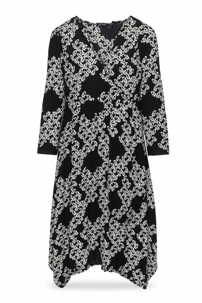 FLOWER Womens Black Geometric Polyester Trapeze & Swing Size 12 V-Neck Pullover