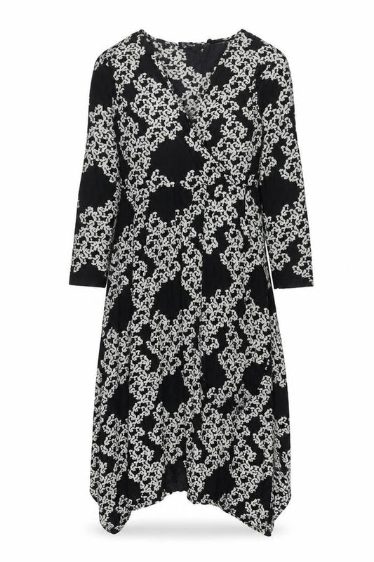 FLOWER Womens Black Geometric Polyester Trapeze & Swing Size 12 V-Neck Pullover