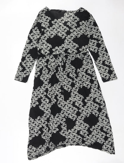 FLOWER Womens Black Geometric Polyester Trapeze & Swing Size 12 V-Neck Pullover