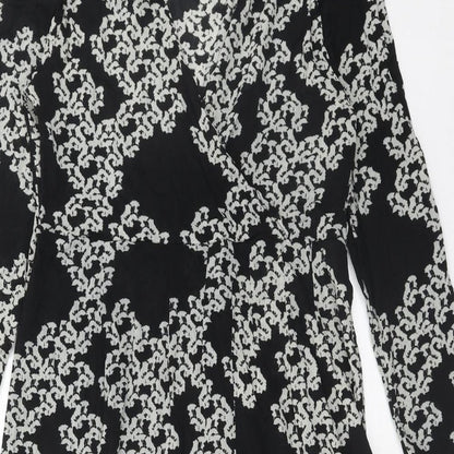 FLOWER Womens Black Geometric Polyester Trapeze & Swing Size 12 V-Neck Pullover