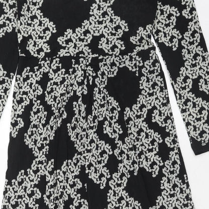 FLOWER Womens Black Geometric Polyester Trapeze & Swing Size 12 V-Neck Pullover