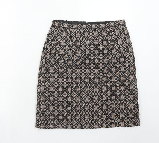 Marks and Spencer Womens Brown Geometric Polyester A-Line Skirt Size 10 Zip - Mosaic Print