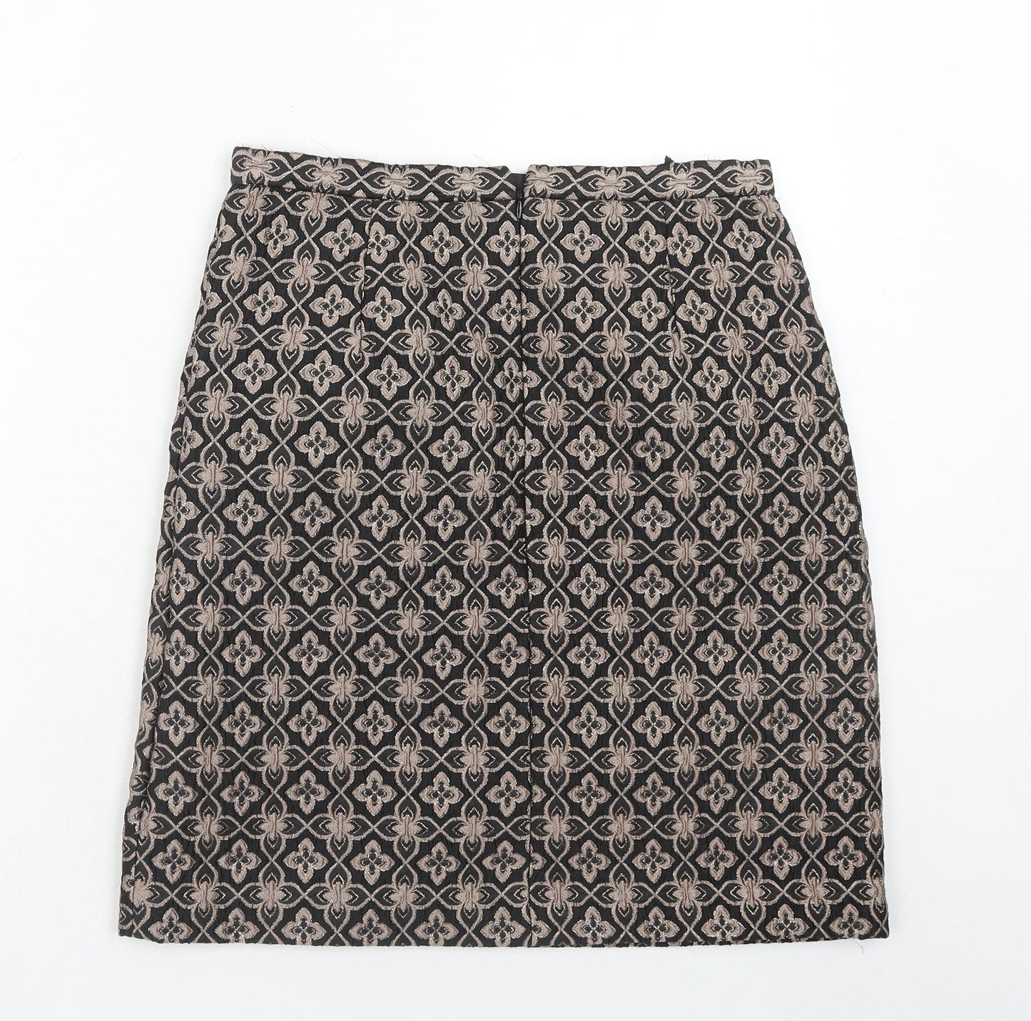 Marks and Spencer Womens Brown Geometric Polyester A-Line Skirt Size 10 Zip - Mosaic Print