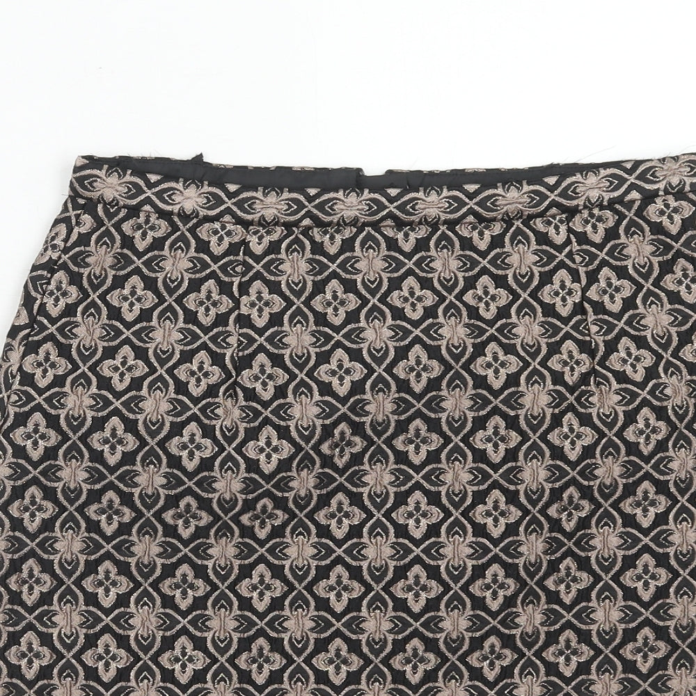 Marks and Spencer Womens Brown Geometric Polyester A-Line Skirt Size 10 Zip - Mosaic Print