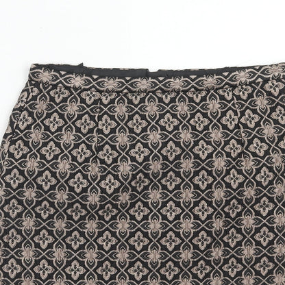 Marks and Spencer Womens Brown Geometric Polyester A-Line Skirt Size 10 Zip - Mosaic Print