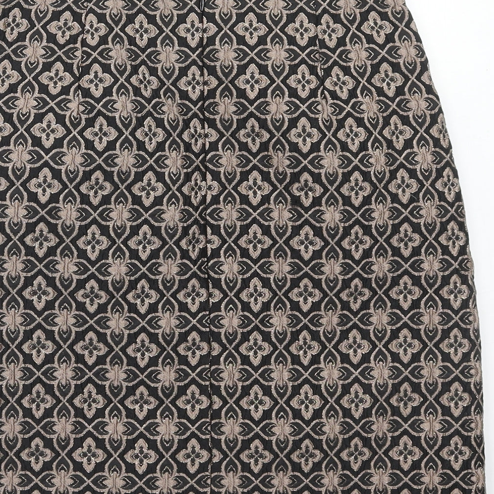 Marks and Spencer Womens Brown Geometric Polyester A-Line Skirt Size 10 Zip - Mosaic Print