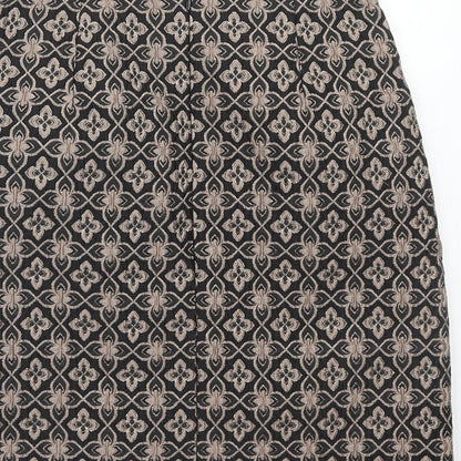 Marks and Spencer Womens Brown Geometric Polyester A-Line Skirt Size 10 Zip - Mosaic Print