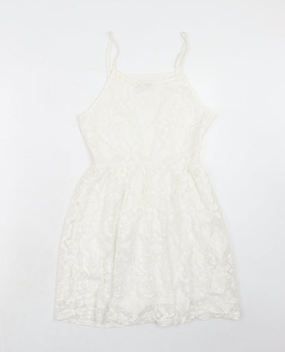 Pink Boutique Womens White Polyester Slip Dress Size 10 Scoop Neck Zip