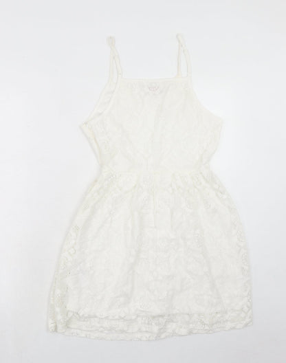 Pink Boutique Womens White Polyester Slip Dress Size 10 Scoop Neck Zip