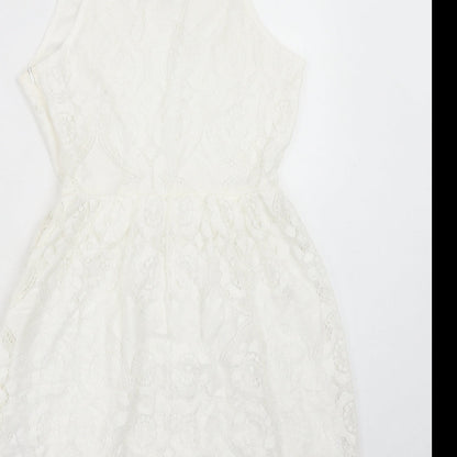Pink Boutique Womens White Polyester Slip Dress Size 10 Scoop Neck Zip
