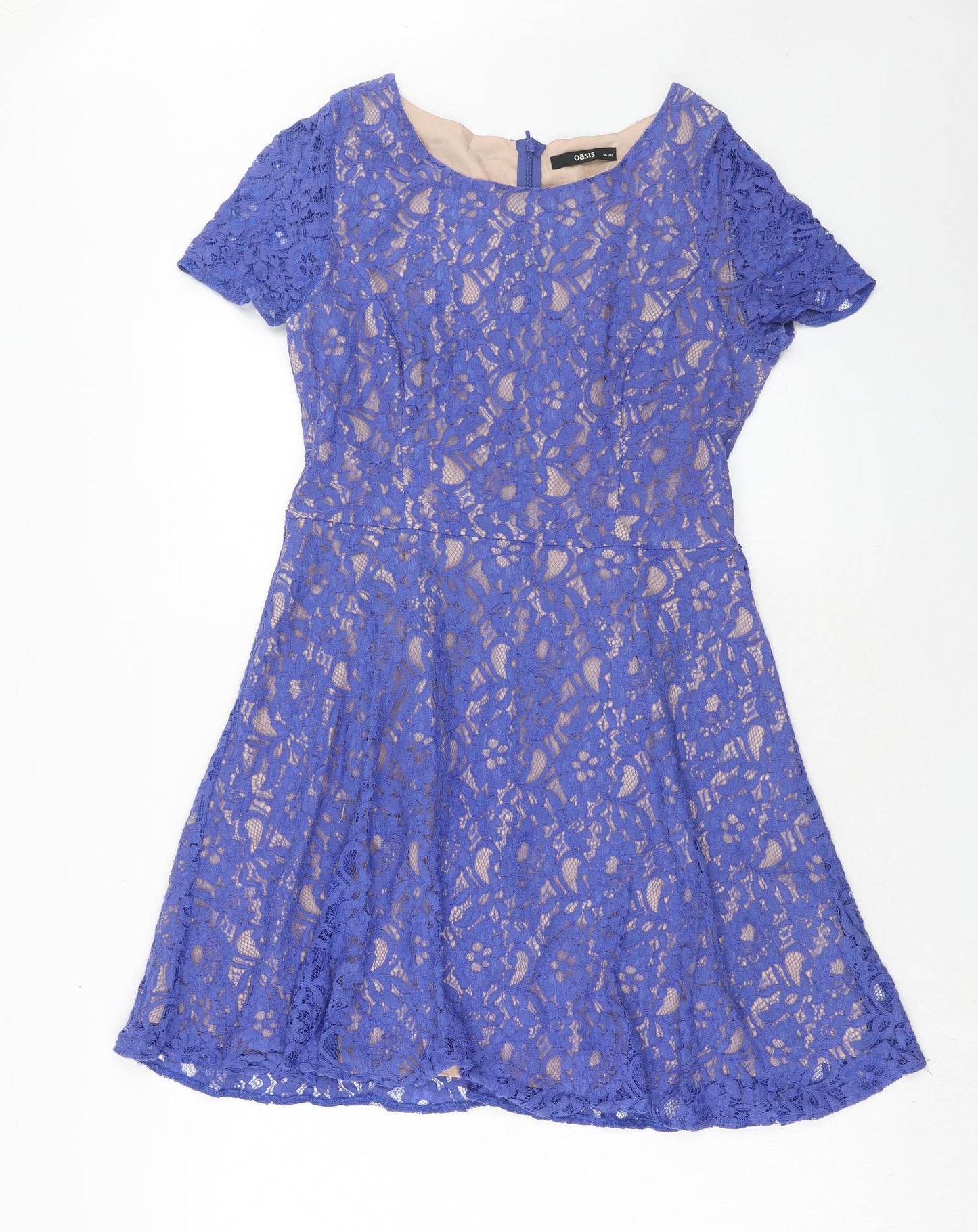 Oasis Womens Purple Polyester Fit & Flare Size 14 Boat Neck Zip