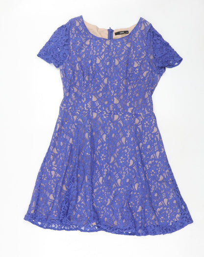 Oasis Womens Purple Polyester Fit & Flare Size 14 Boat Neck Zip