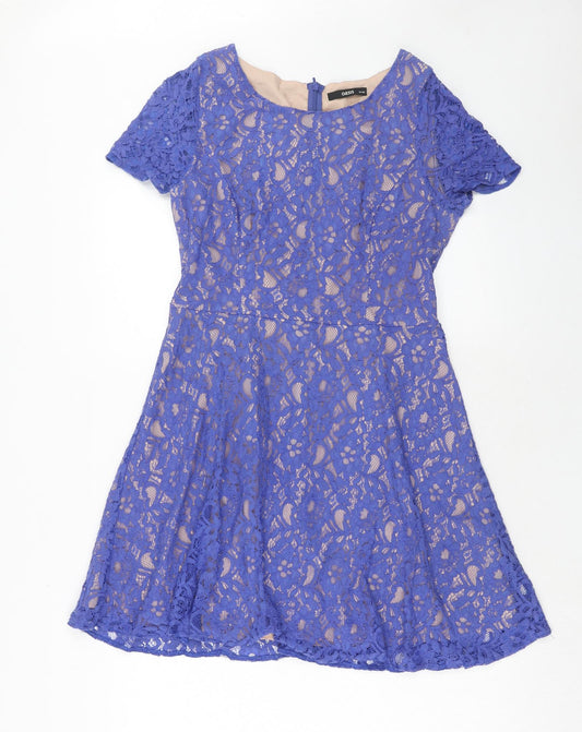 Oasis Womens Purple Polyester Fit & Flare Size 14 Boat Neck Zip