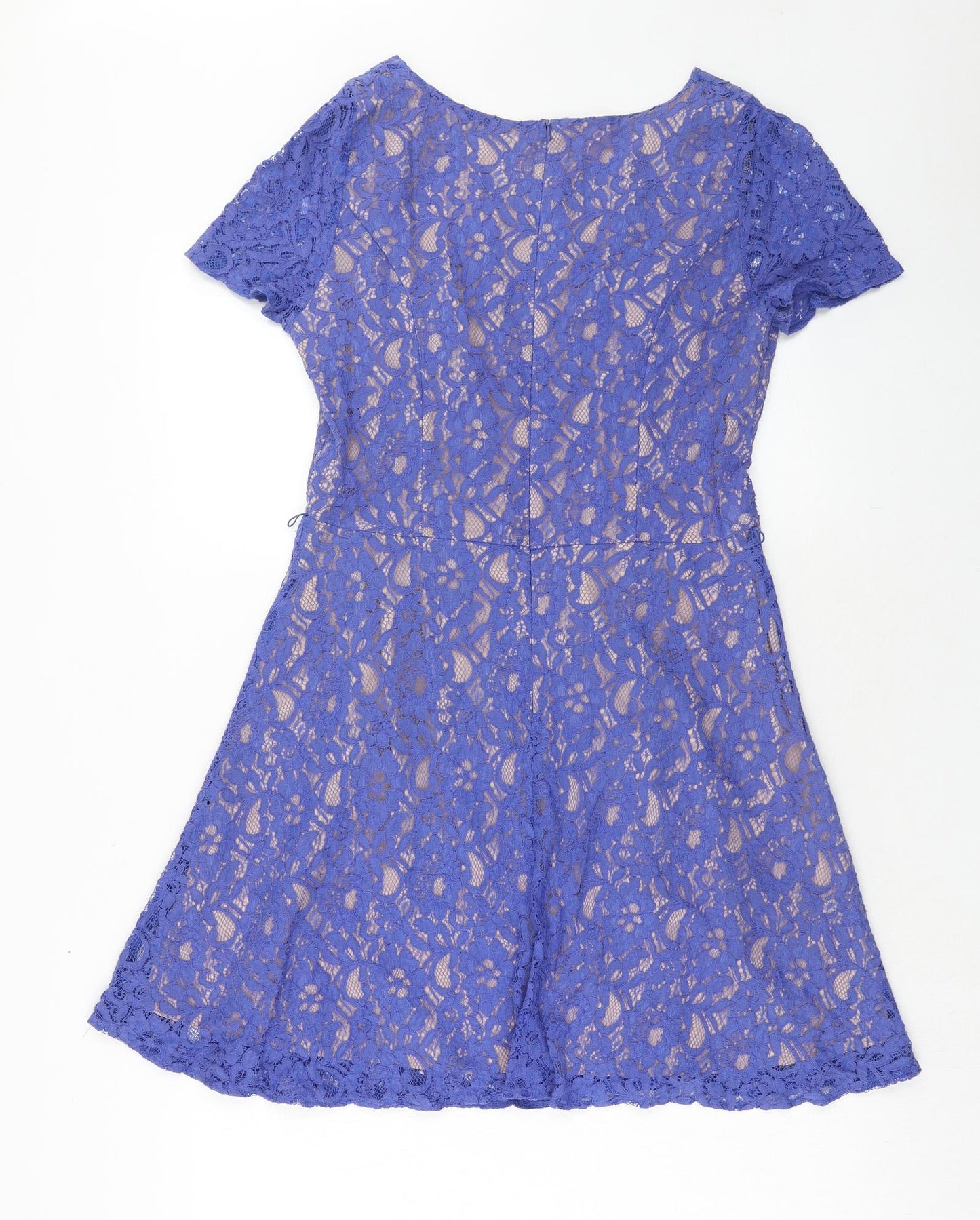 Oasis Womens Purple Polyester Fit & Flare Size 14 Boat Neck Zip