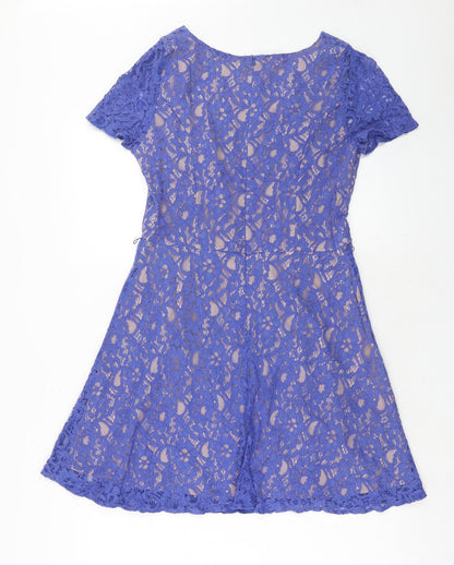 Oasis Womens Purple Polyester Fit & Flare Size 14 Boat Neck Zip