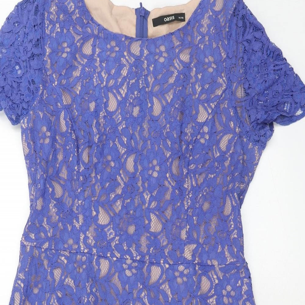 Oasis Womens Purple Polyester Fit & Flare Size 14 Boat Neck Zip