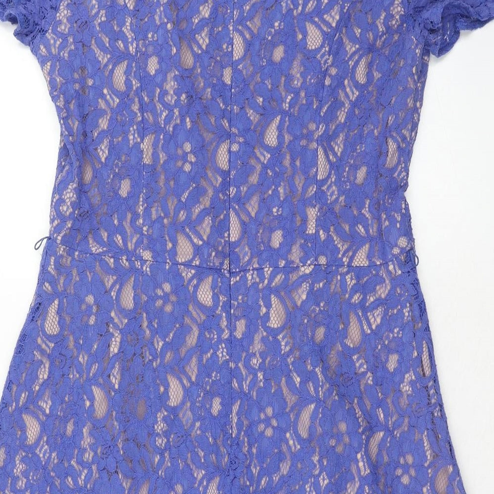 Oasis Womens Purple Polyester Fit & Flare Size 14 Boat Neck Zip