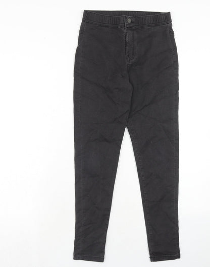 Marks and Spencer Girls Black Cotton Skinny Jeans Size 13-14 Years Regular Zip